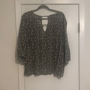 Floral Print Women's Top - Green and White